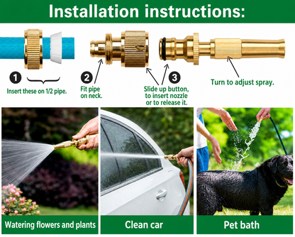 Noveur™ Premium Brass Water Hose Jet Spray Nozzle With Adjustable Pressure -Instantly Boost Waterflow For Deep Cleaning