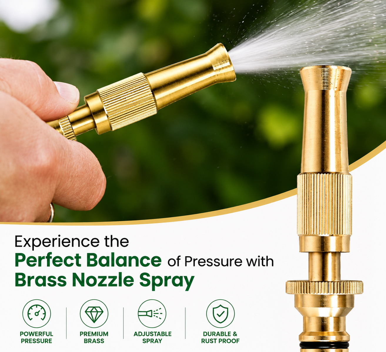 Noveur™ Premium Brass Water Hose Jet Spray Nozzle With Adjustable Pressure -Instantly Boost Waterflow For Deep Cleaning