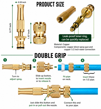 Noveur™ Premium Brass Water Hose Jet Spray Nozzle With Adjustable Pressure -Instantly Boost Waterflow For Deep Cleaning